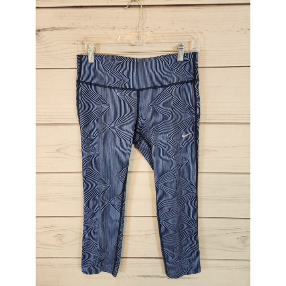 Nike Dri Fit Women's Blue Printed Stretch Mid Rise Cropped Leggings Size M